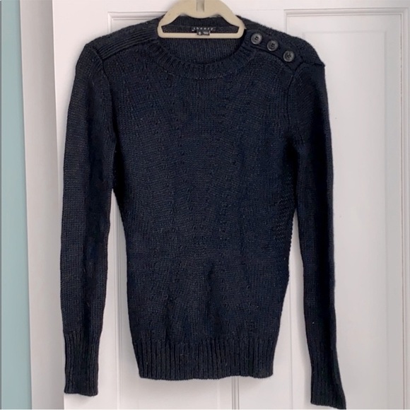Theory Aleesna Leuna Silk Alpaca Blend Black Knit Button Shoulder Sweater Size M - Picture 3 of 13
